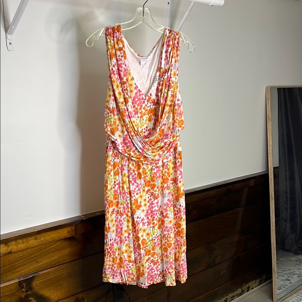 Charter Club Woman Floral Sleeveless Dress -‎ Pink and Orange- 3X